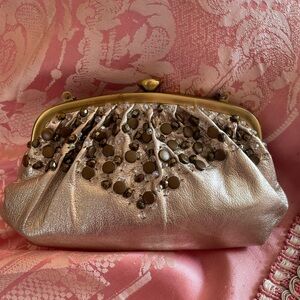 Vintage Santi Heavily Beaded Soft Metallic Like Handbag Clutch Purse.